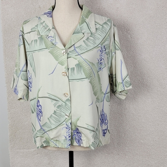 Tommy Bahama Multi Color Print Silk Short Sleeve Button Down Camp Shirt Sz L - Picture 1 of 10
